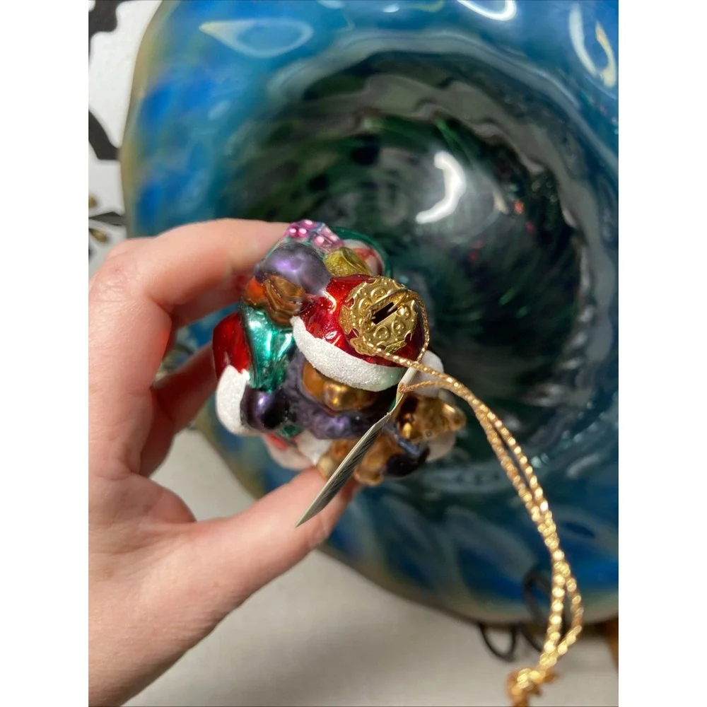 Polonaise Kurt Adler Black American Santa Claus Glass Christmas Ornament Tag+Box